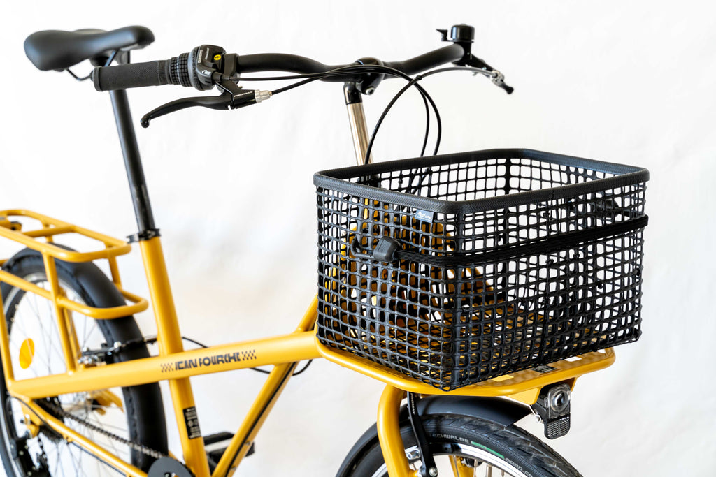 Panier avant sur vélo Jaune de profil