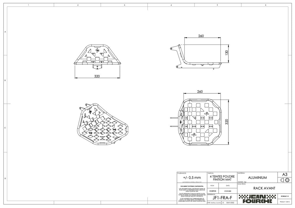 Plan et dimension rack avant Jean Fourche